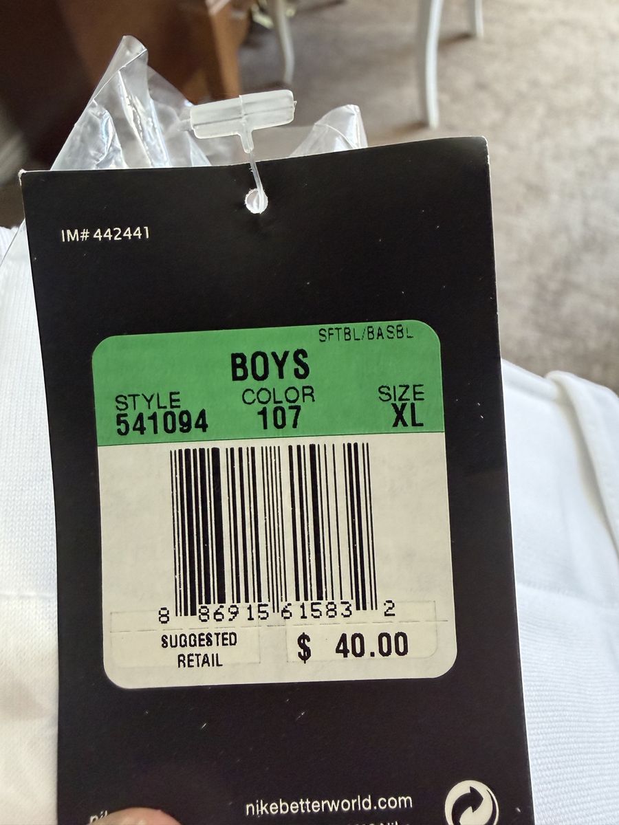 New Nike Boys XL White Baseball Pants, Style 541094, SFTBL/BASBL
