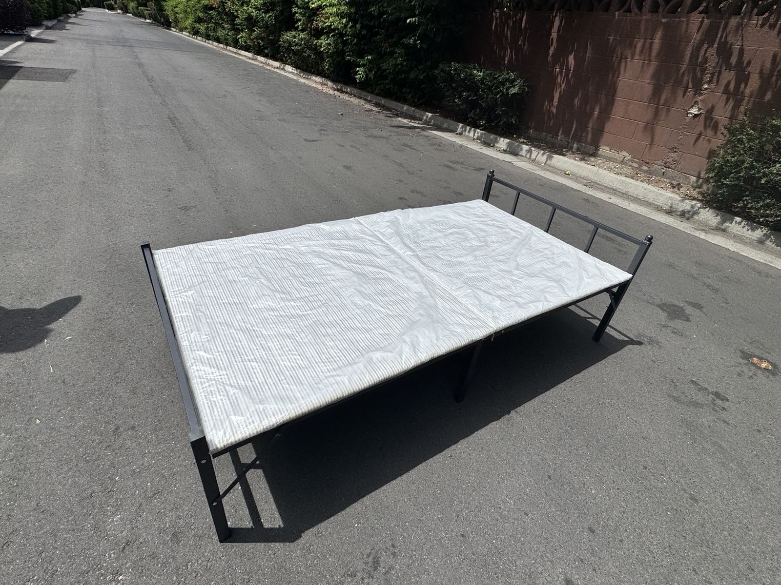 Metal Bed Frame with Mattress - Twin Size, Foldable Design