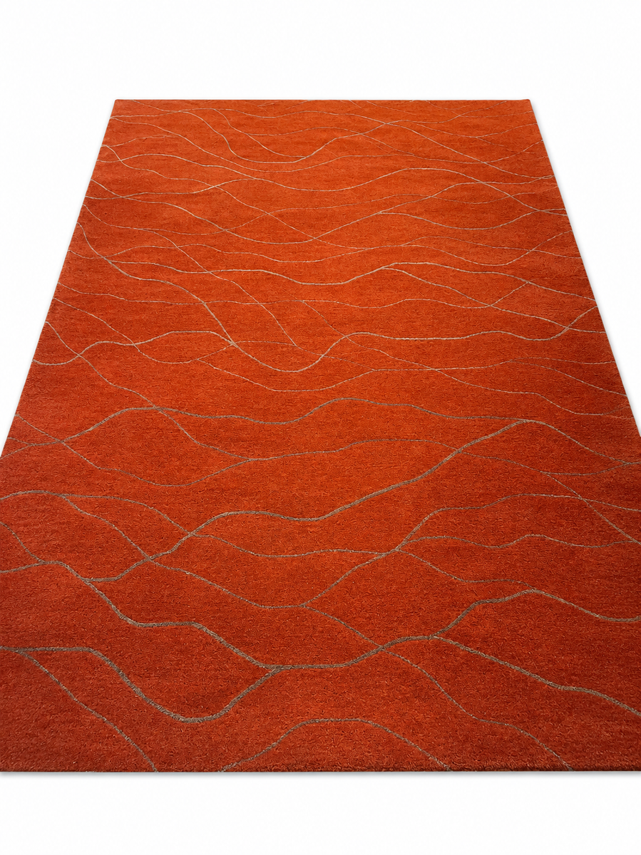 Modern Burnt Orange Abstract Wave Area Rug - 8' x 11'