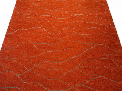 Modern Burnt Orange Abstract Wave Area Rug - 8' x 11'