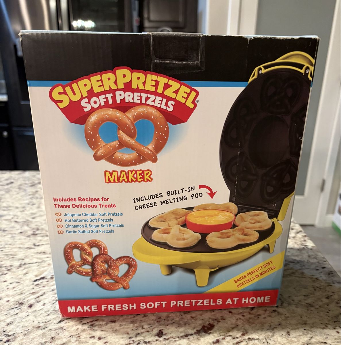 Super Pretzel Soft Pretzel Maker with Built-In Cheese Melting Pot - Bake Fresh Pretzels at Home