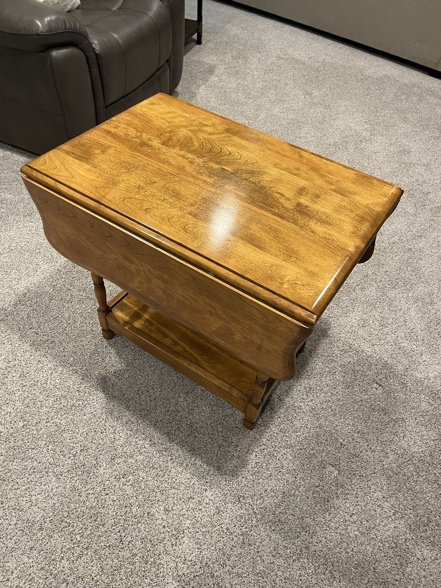 Wooden Drop Leaf End Table Side Table with Storage Shelf
