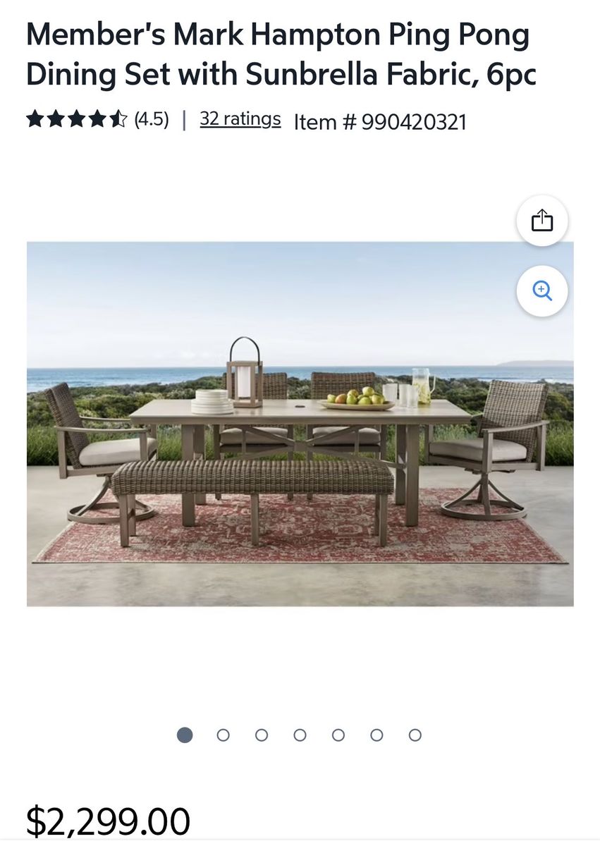 Member's Mark Hampton 6pc Outdoor Ping Pong Dining Set w/ Sunbrella Fabric, Gray