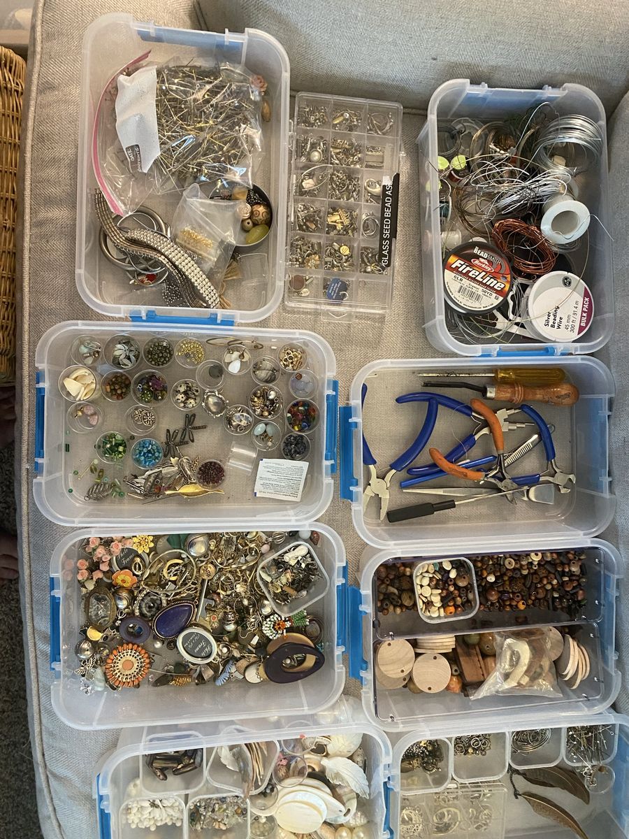 Large Lot of Mixed Jewelry Making Supplies, Beads, Findings, and Tools
