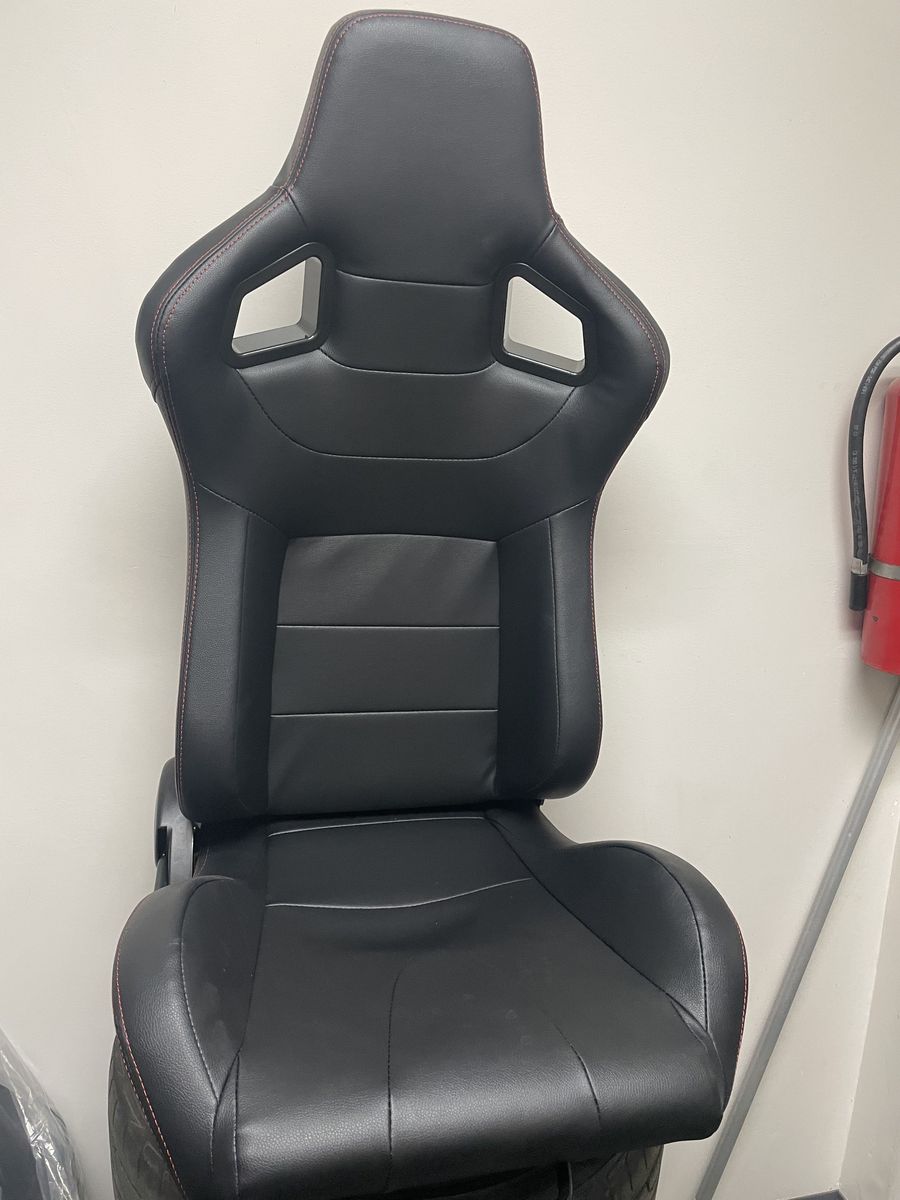 Universal Racing Bucket Seats – New, Never Installed -Pair with Sliders (Black PVC Leather)