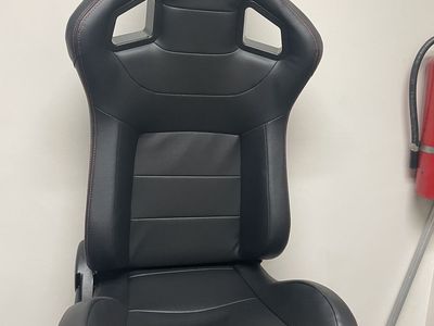 Universal Racing Bucket Seats – New, Never Installed -Pair with Sliders (Black PVC Leather)