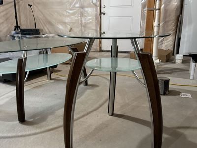 Modern Glass Coffee & End Table Set - Wood & Chrome Accents