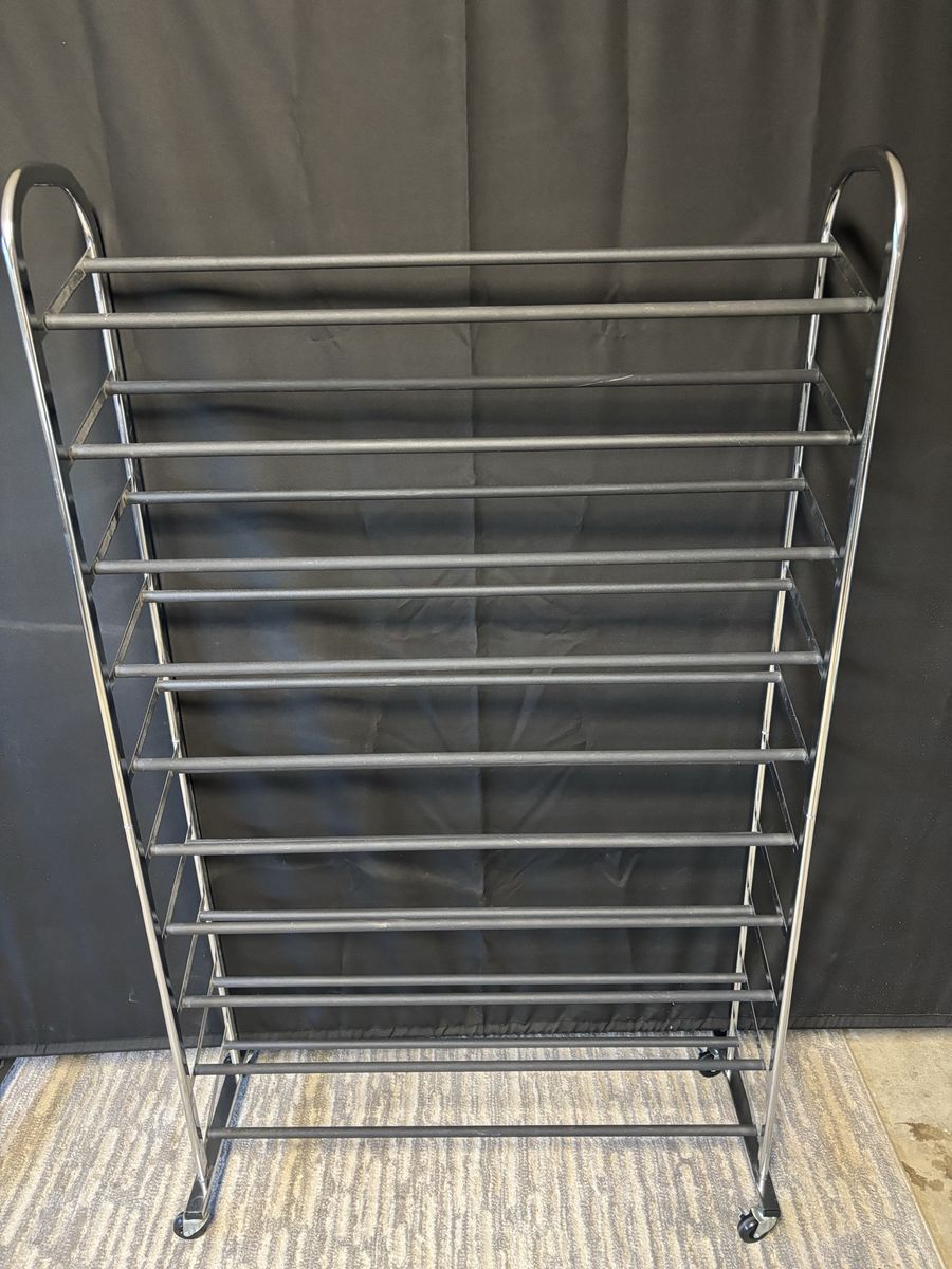 Whitmor 50-Pair 10-Tier Metal Closet Shoe Tower with Wheels Chrome