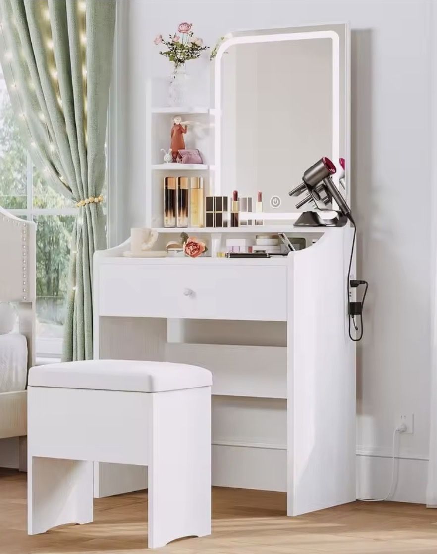 Small Makeup Vanity Desk with Mirror and Lights,