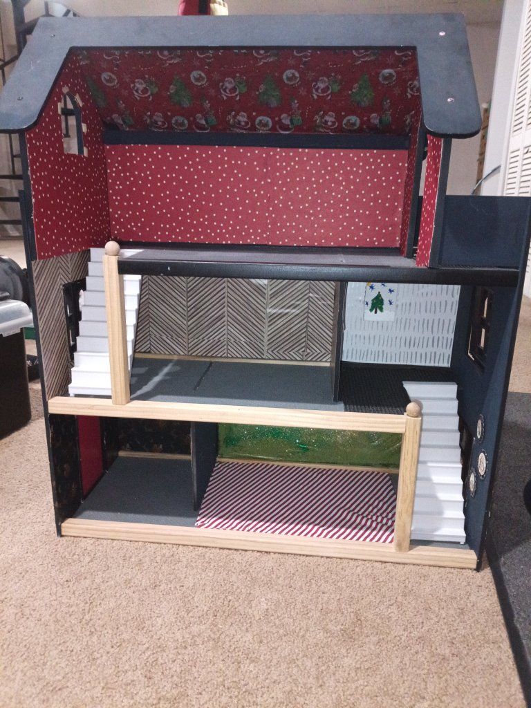 Wooden Dollhouse- Christmas themed. 