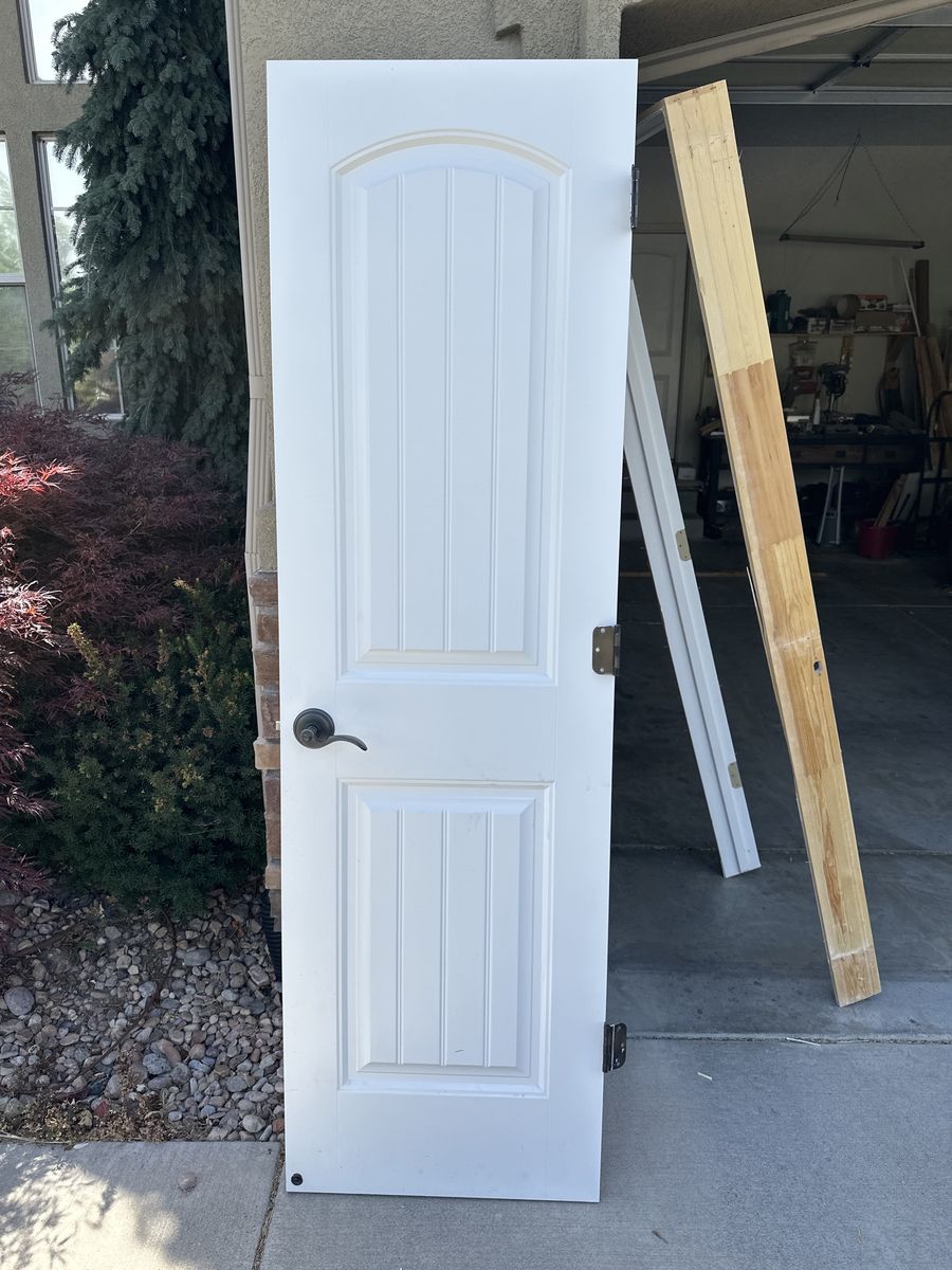 White Interior Door 23.75" x 79.75" with Beadboard Panel Design & Hardware (Optional Frame)