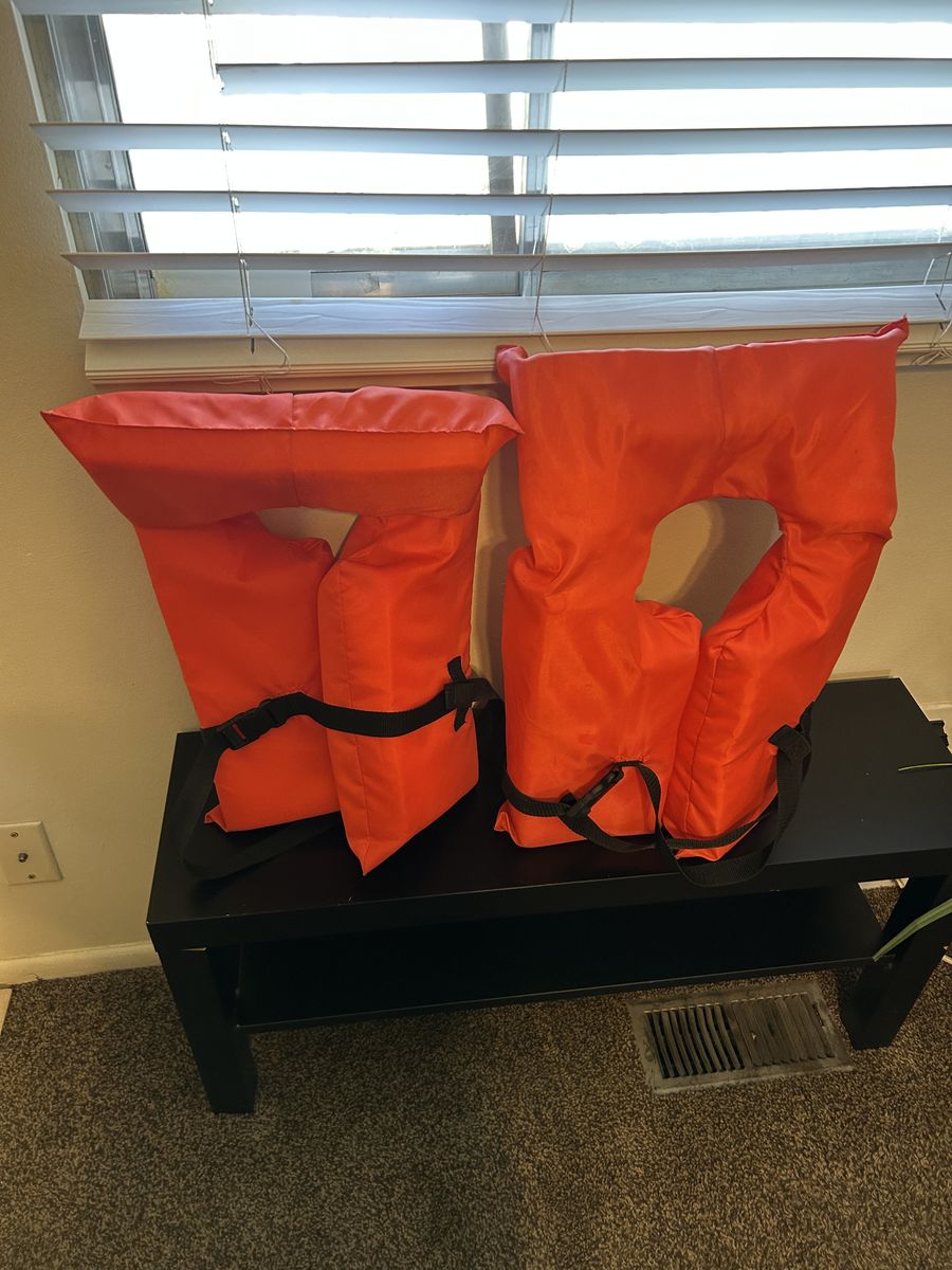 Two Orange Life Jackets 30-52 Inch Chest