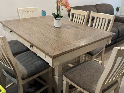 Ashley Furniture Bolanburg Counter Height Dining Table & 6 Stools Two-Tone, Drawers Farm House Rustic Style