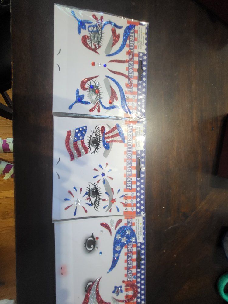 Patriotic Face Art Temporary Tattoo Kits - 3 Packs, Red, White & Blue Glitter Designs for 4th of July