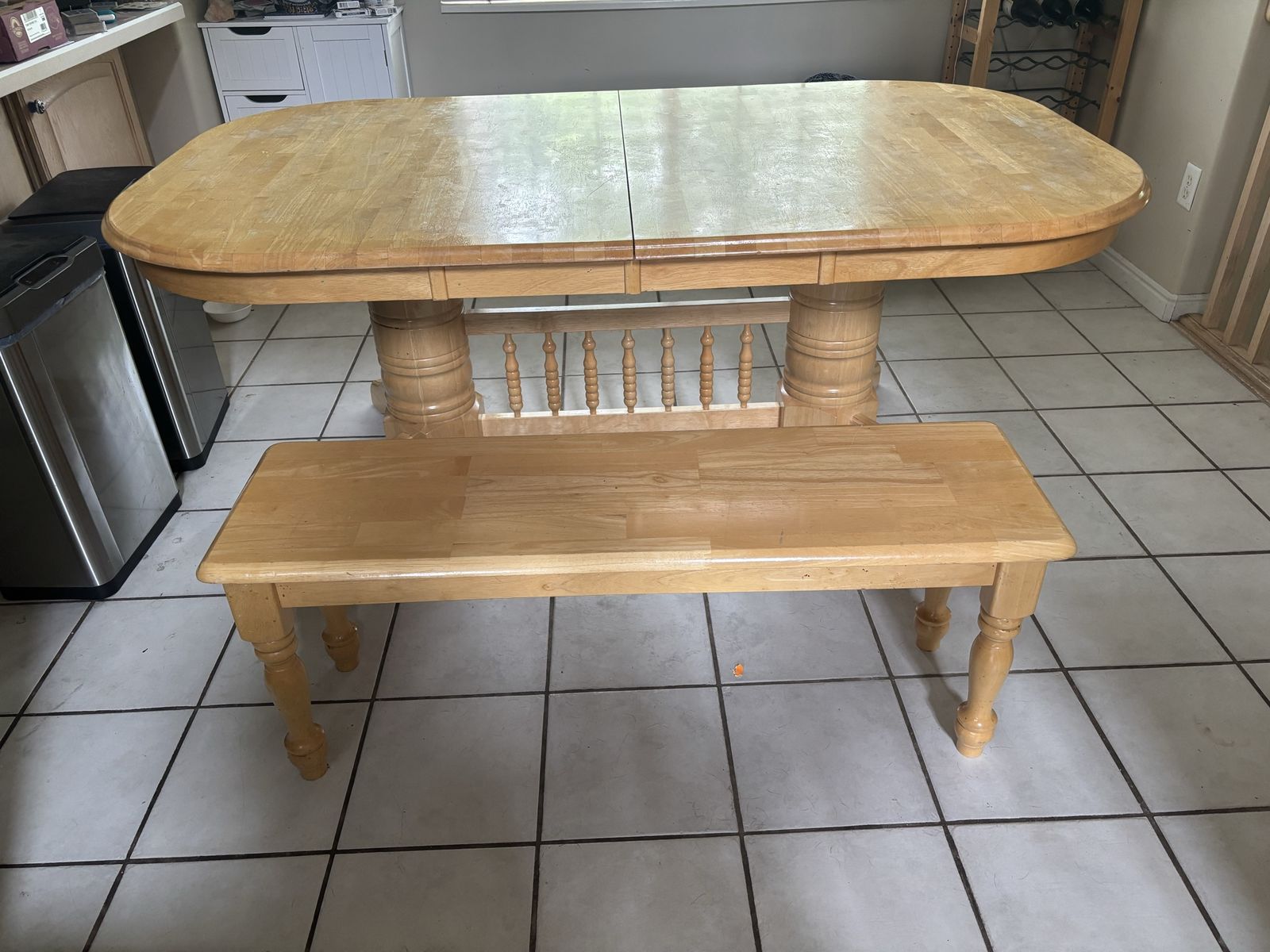 Light Wood Extendable Dining Table with Matching Bench and chairs - Versatile Kitchen/Dining Furniture