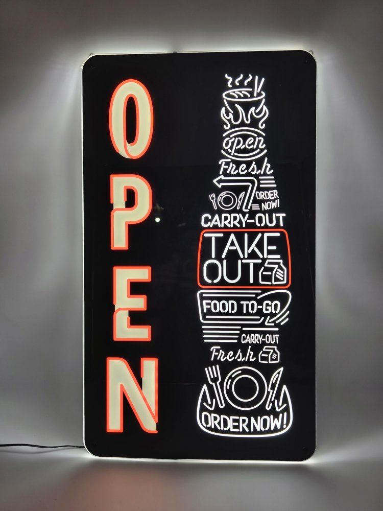 UL Certified LED Neon Open Sign 23x13 Take Out Carry-Out Food To-Go Window Light