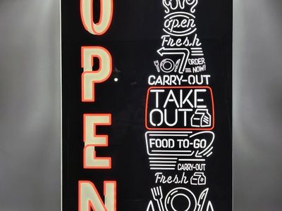 UL Certified LED Neon Open Sign 23x13 Take Out Carry-Out Food To-Go Window Light