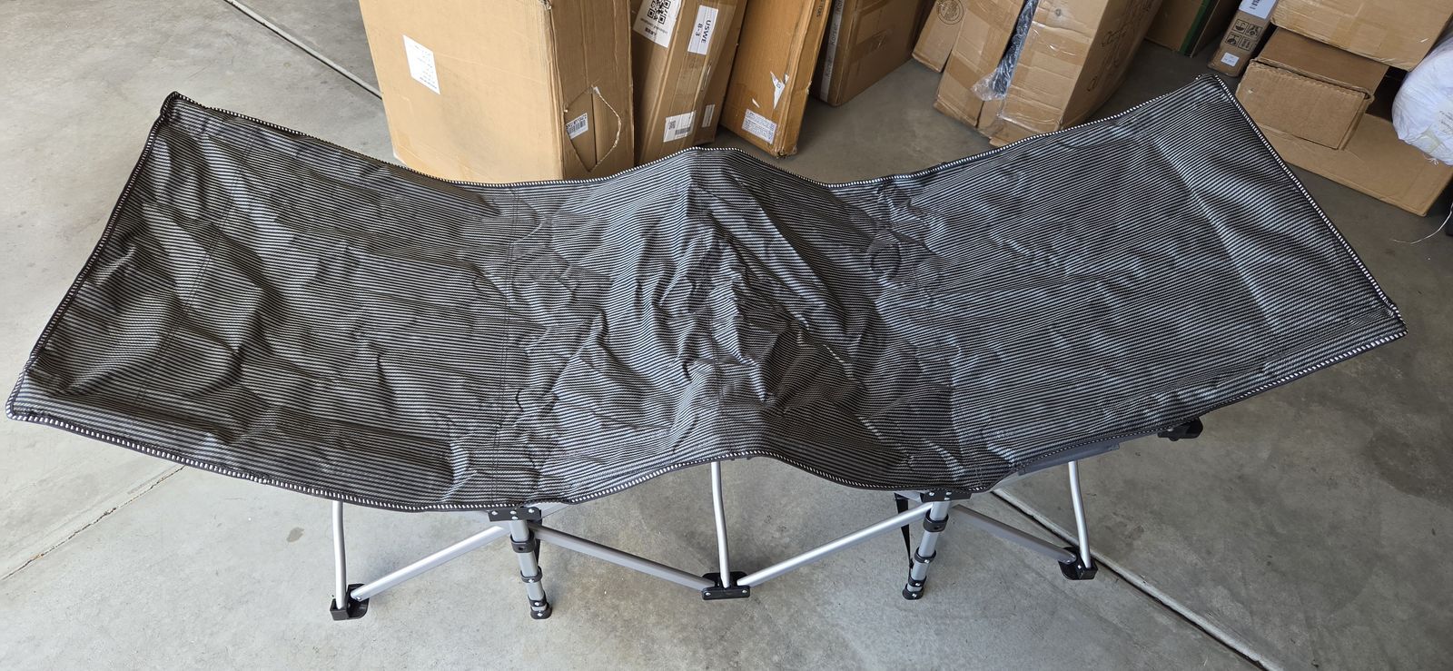 Folding Camping Cot w/Carrying Bag – Dark Gray w/Blue Padded Mattress