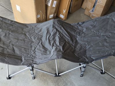 Folding Camping Cot w/Carrying Bag – Dark Gray w/Blue Padded Mattress
