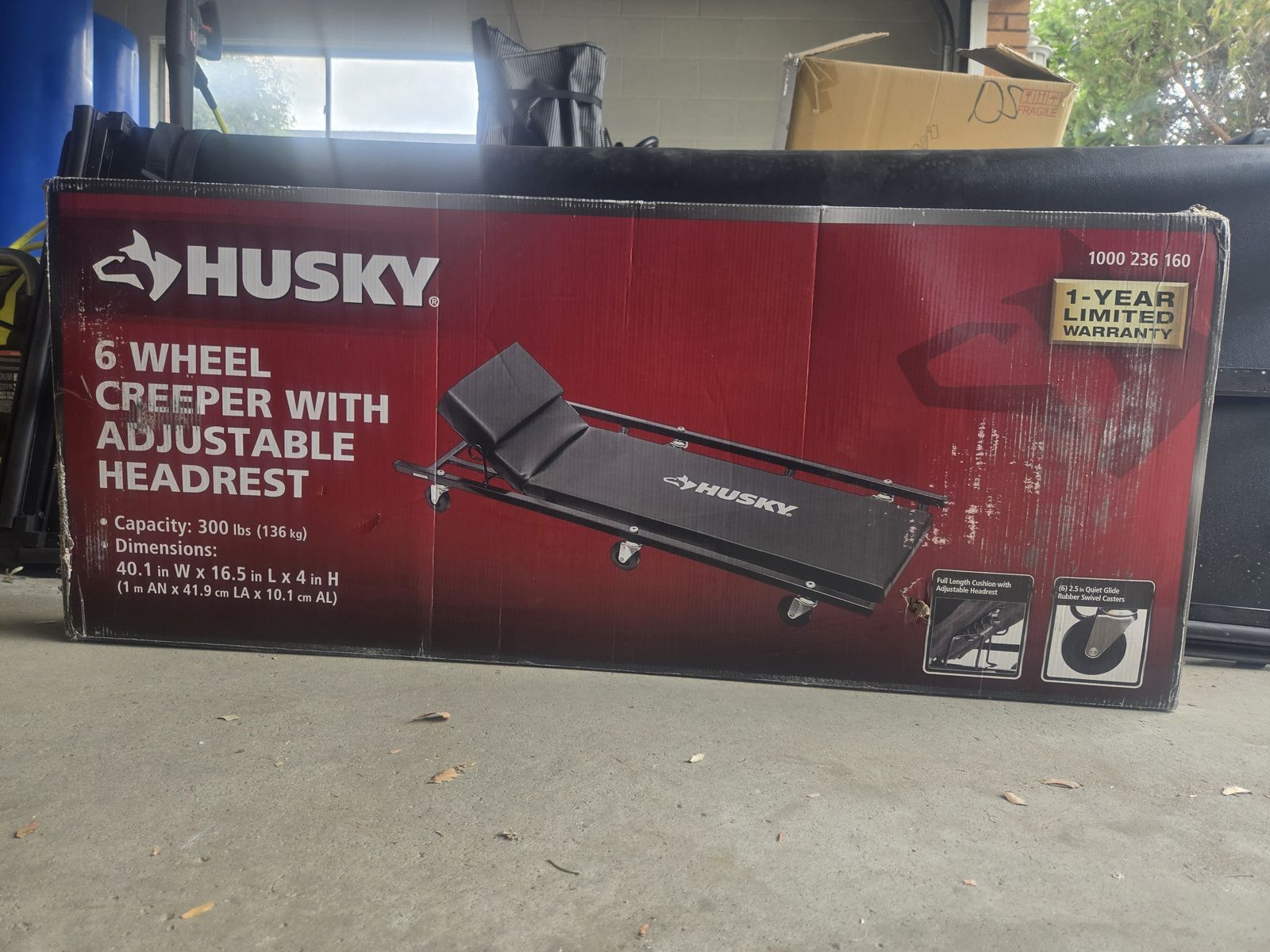 Husky 6-Wheel Creeper with Adjustable Headrest, 300 lbs Capacity