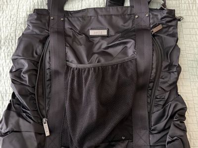 Zella Black Nylon Ruched Tote Gym Bag with Mesh Pocket