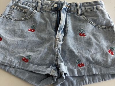 Denim Shorts with Cherry Embroidery