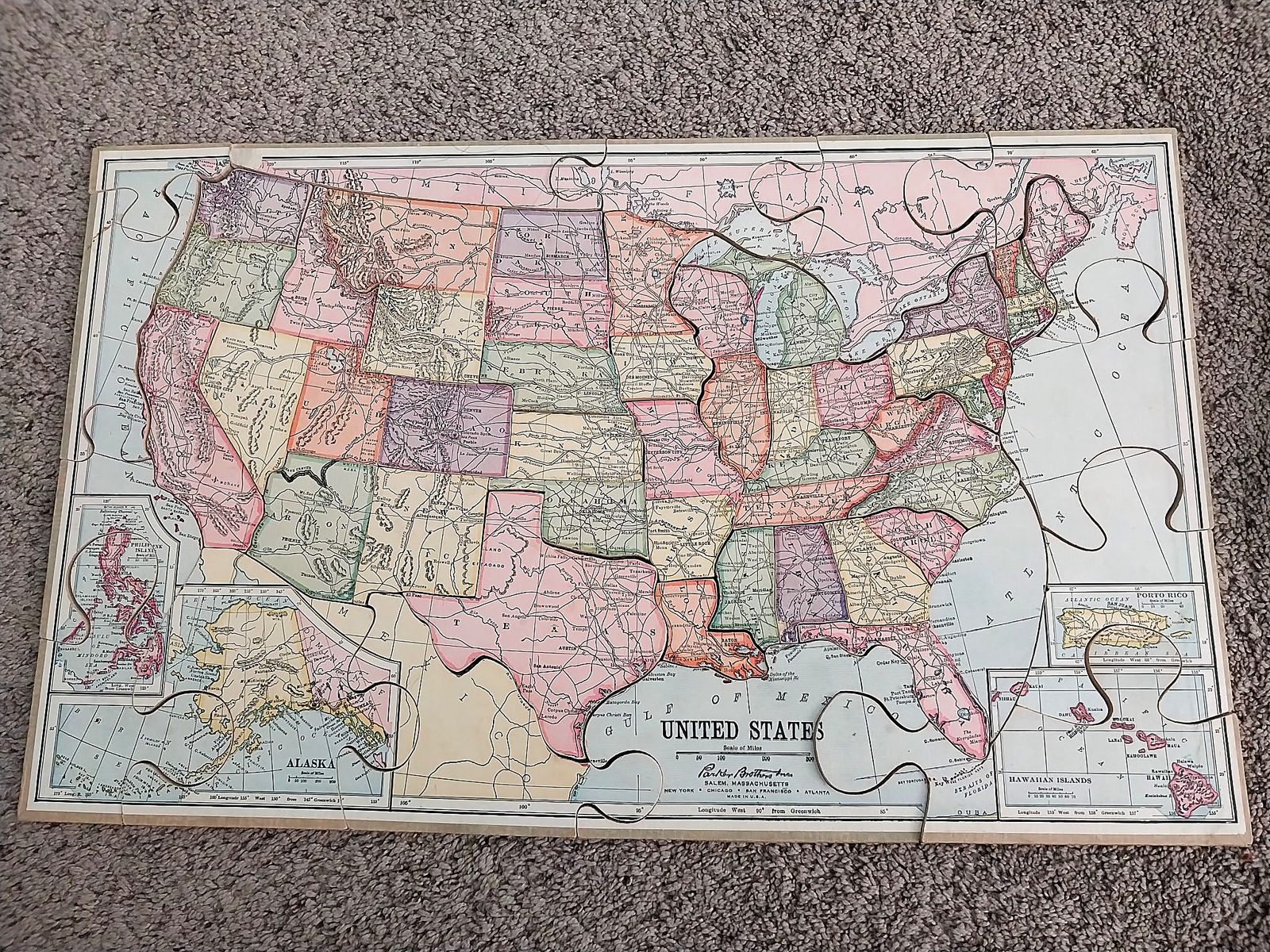 Vintage 1915 Parker Brothers Wood United States Puzzle