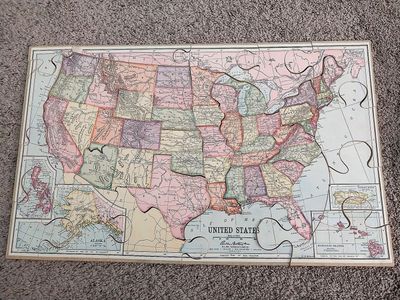 Vintage 1915 Parker Brothers Wood United States Puzzle