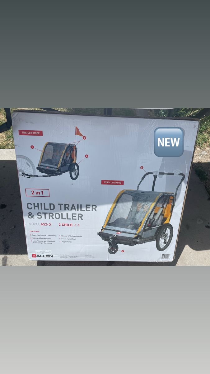 Allen Sports AS2-O 2-in-1 Child Trailer & Stroller - Seats 2 Kids, 16" Wheels, New