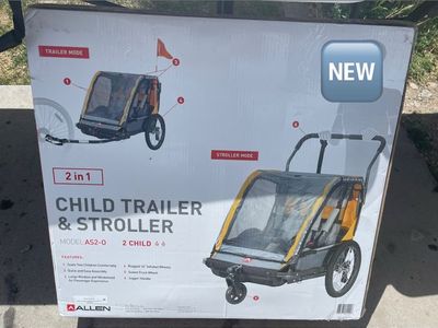 Allen Sports AS2-O 2-in-1 Child Trailer & Stroller - Seats 2 Kids, 16" Wheels, New
