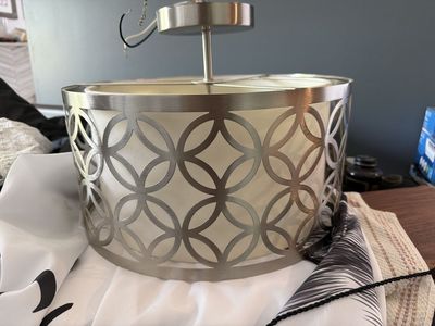 Drum Pendant Light, Brushed Nickel, Geometric Overlay, (2) E26 Bulbs