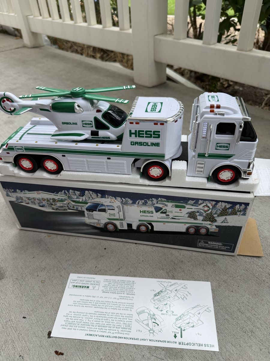 HESS Gasoline 2012 Toy Truck with Helicopter, Green & White, Battery Operated Lights & Sound