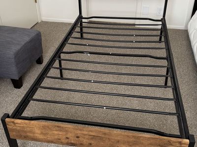Rustic Industrial Twin Bed Frame – Wood-Look & Black Metal – $175 OBO
