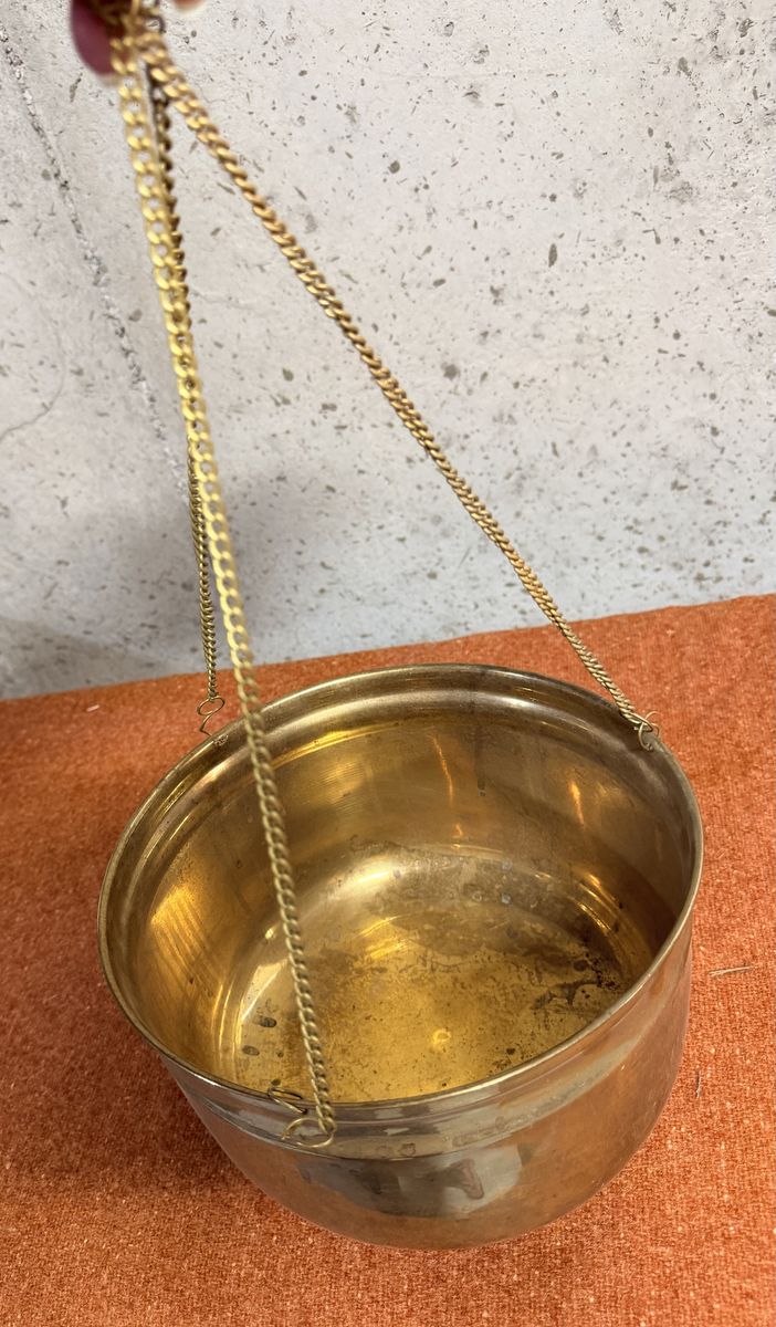 Vintage Brass Hanging Planter Pot Cauldrons Bowl with chain