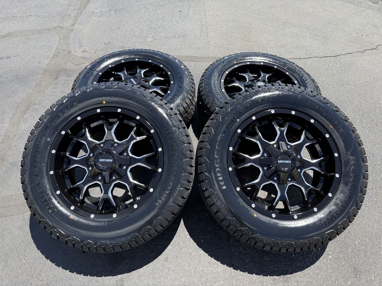 New Black Milled Mayhem Warrior LT275/65r20 Blackhawk AT 6x5.5 Chevy Silverado Toyota Tundra 6x135 Ford F150 F 150 GMC 3 peak