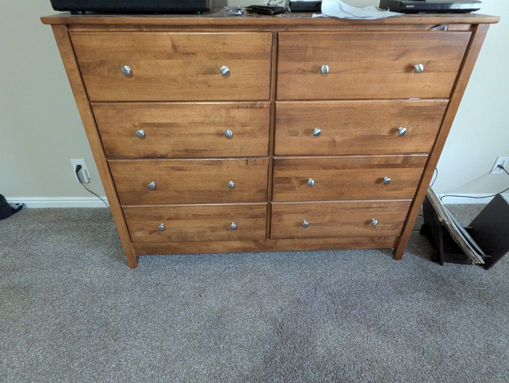 Wood Dresser 8-Drawer with Silver Knobs - Light Brown, UsedGood Condition