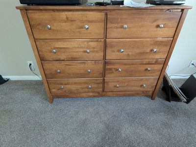 Wood Dresser 8-Drawer with Silver Knobs - Light Brown, UsedGood Condition