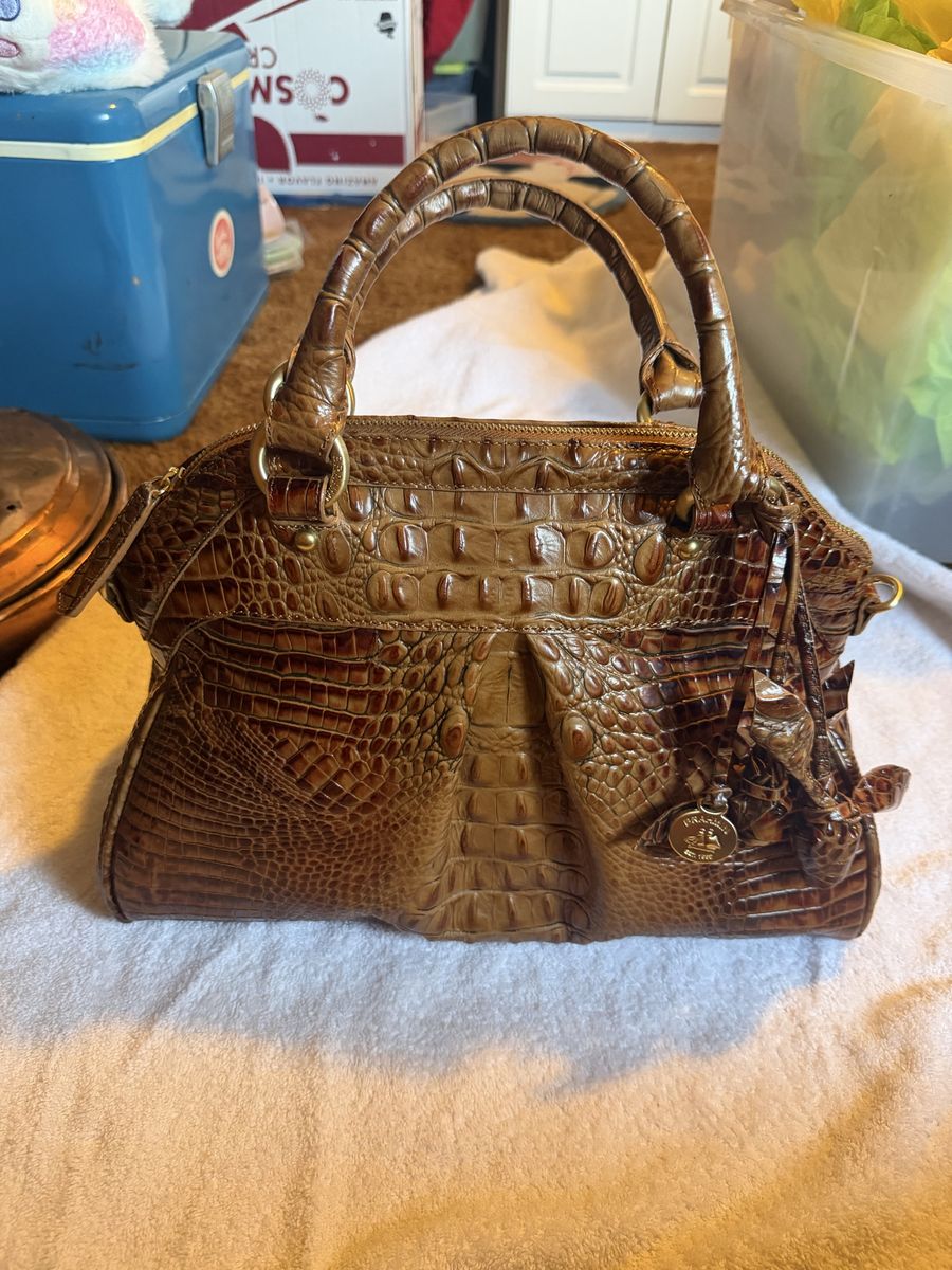 Brahmin Brown Croc-Embossed Leather Satchel Handbag - Excellent Condition with Gold Hardware