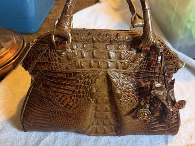 Brahmin Brown Croc-Embossed Leather Satchel Handbag - Excellent Condition with Gold Hardware