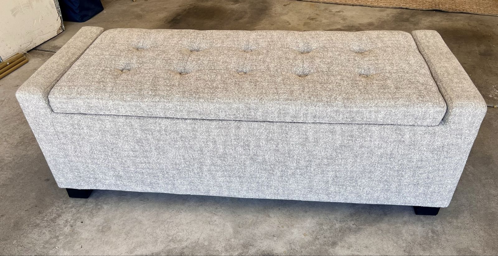 Tufted Fabric Storage Ottoman Bench - Light Gray Upholstered Entryway Footrest with Hinged Lid