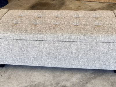 Tufted Fabric Storage Ottoman Bench - Light Gray Upholstered Entryway Footrest with Hinged Lid
