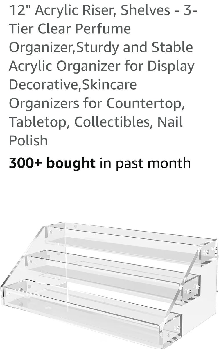 12" 3-Tier Clear Acrylic Riser Display Stand for Perfume, Skincare, Collectibles Organizer