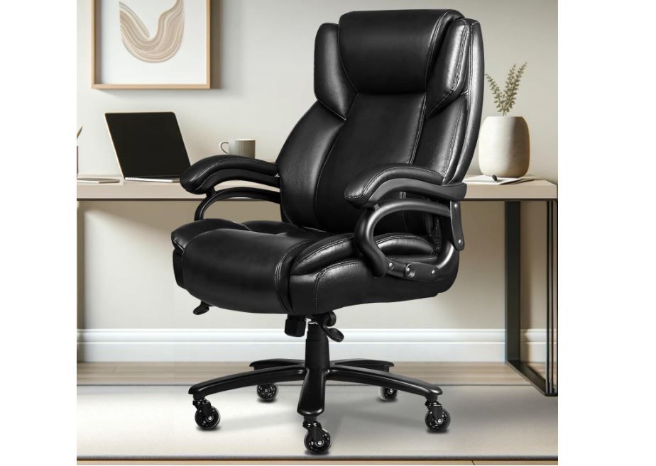 NEW! High Back Heavy Duty Executive Leather Office Chair w/Adjustable Lumbar Support (Black)