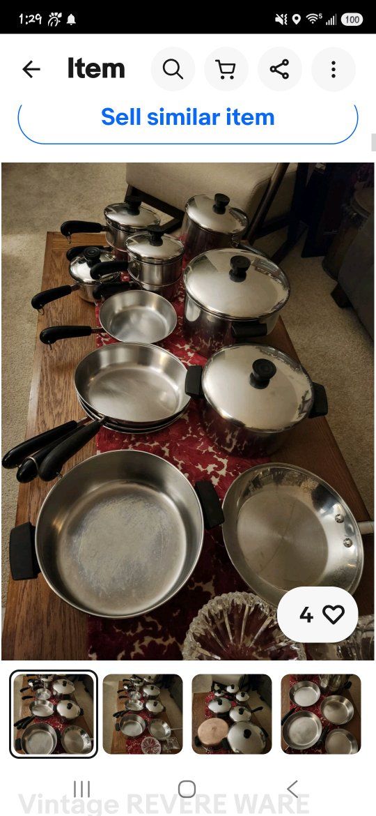 Vintage REVERE Ware 24-Piece Stainless Steel/Copper Cookware Set