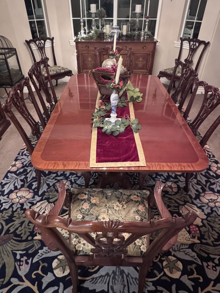 Mahogany Dining Set - table, chairs, hutch