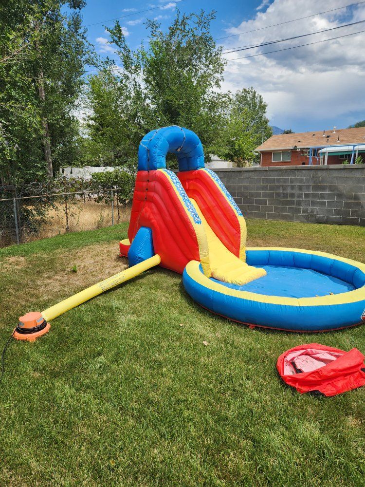 Toy Quest Backyard Blast Inflatable Water Slide Pool Combo - Red, Blue, Yellow