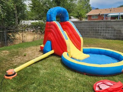 Toy Quest Backyard Blast Inflatable Water Slide Pool Combo - Red, Blue, Yellow