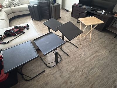 Folding TV Tray Tables - 4 Black Adjustable, 1 Natural Wood Portable