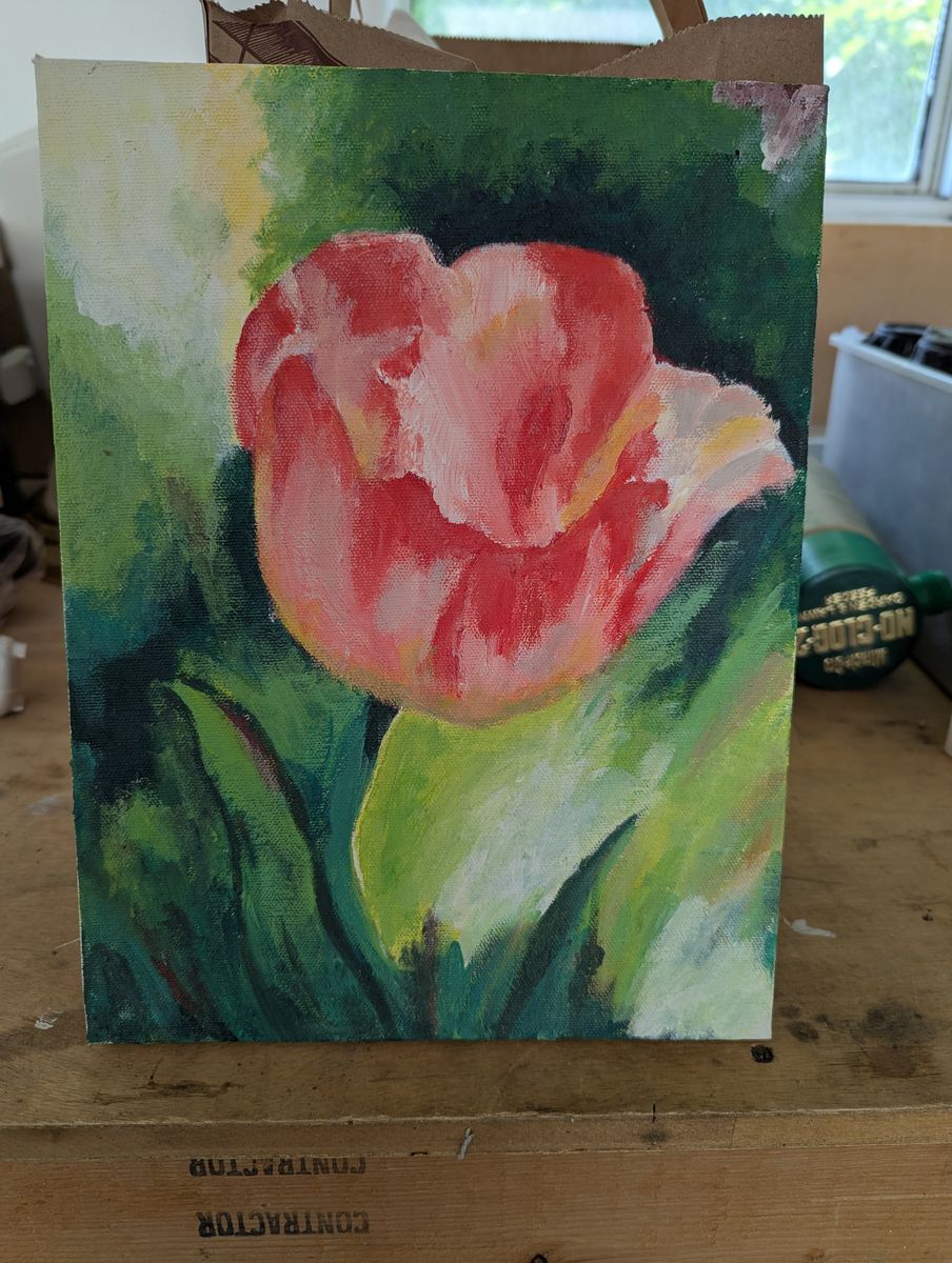 Original Red Tulip Oil Painting on Canvas