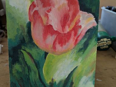 Original Red Tulip Oil Painting on Canvas